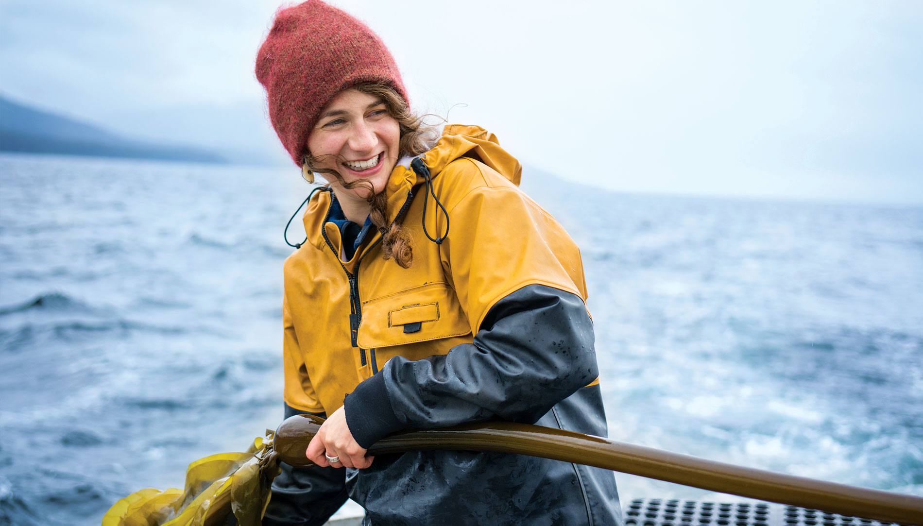 Barnacle Foods co-founder Lia Heifetz harvests bull kelp in Alaska’s Lynn Canal near Juneau. 