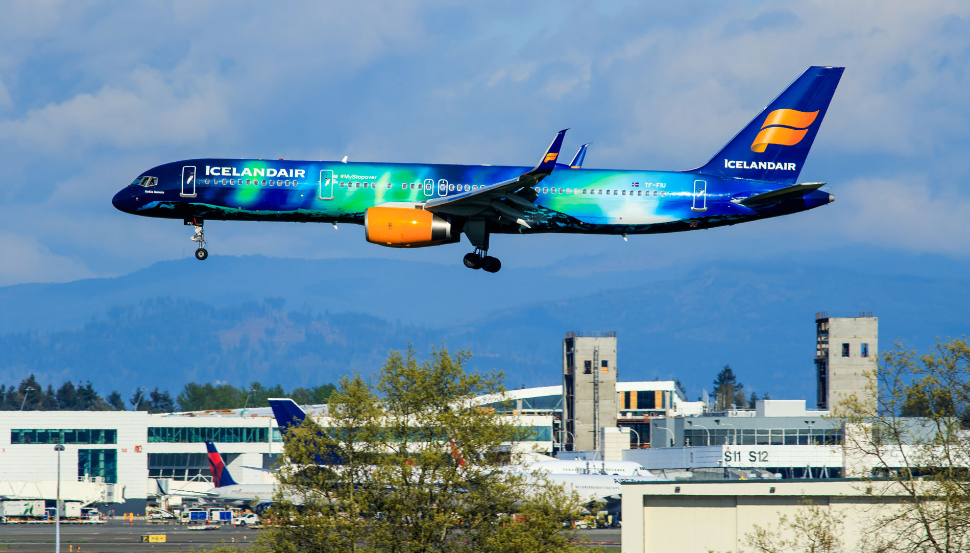Icelandair’s “Hekla Aurora” Boeing 757, seen here at Seattle-Tacoma International Airport, was made by Boeing in Renton. 