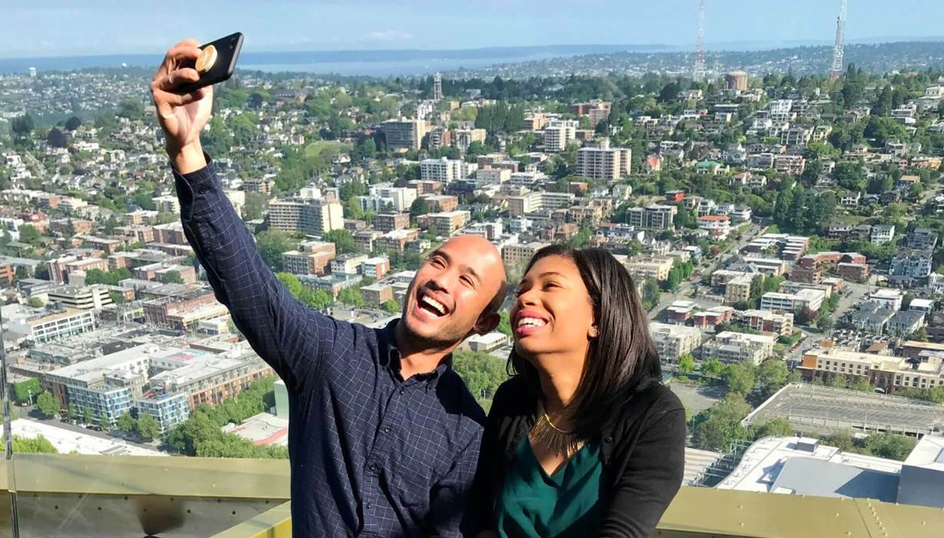 Couple taking a selfie at the Space Needle