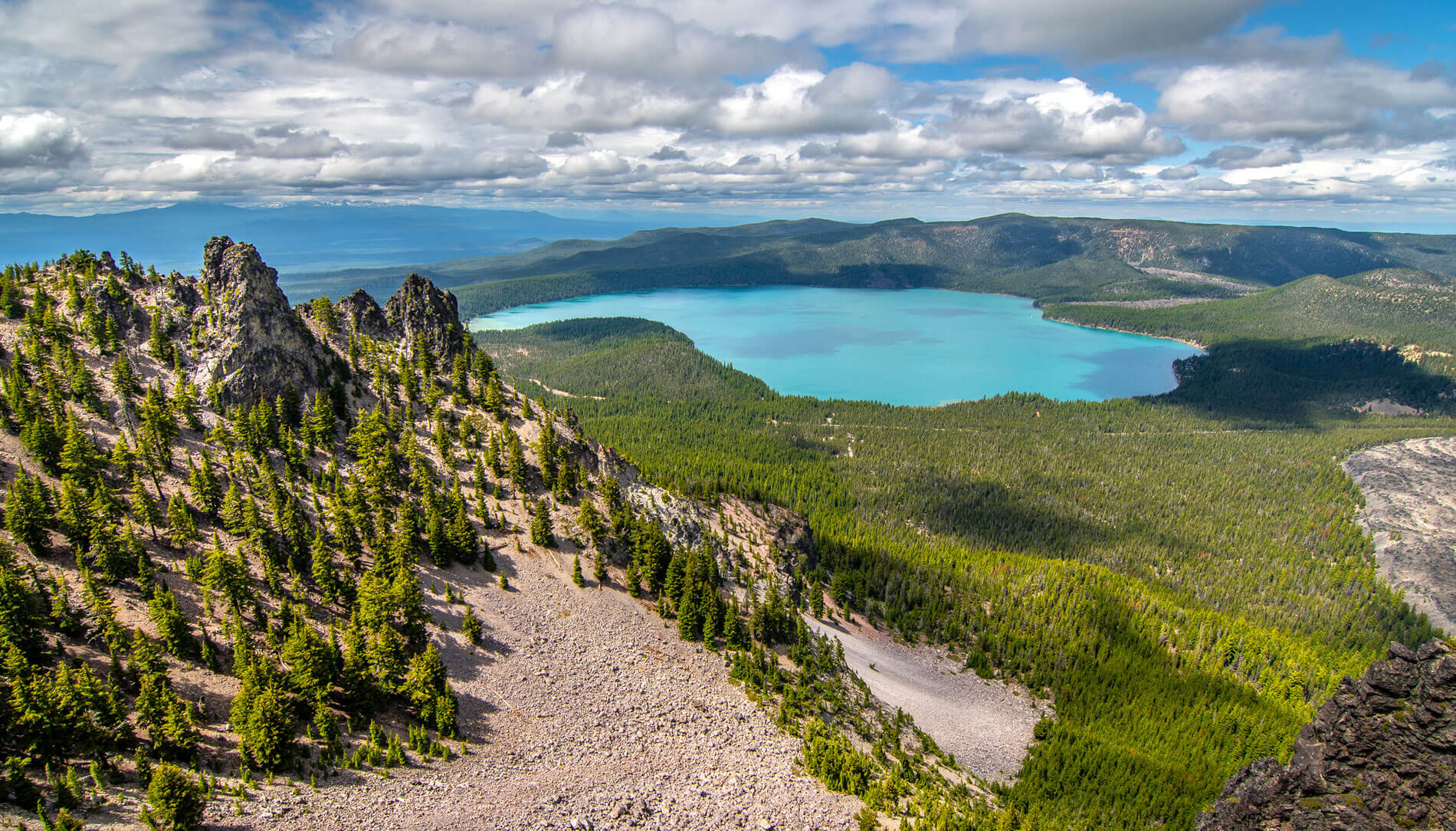 Paulina Lake viewed from Paulina Peak, the highest point in Oregon's Newberry National Volcanic Monument