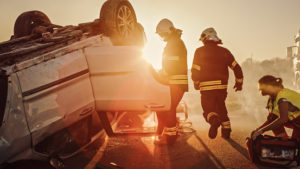 Car accident with rescue teams