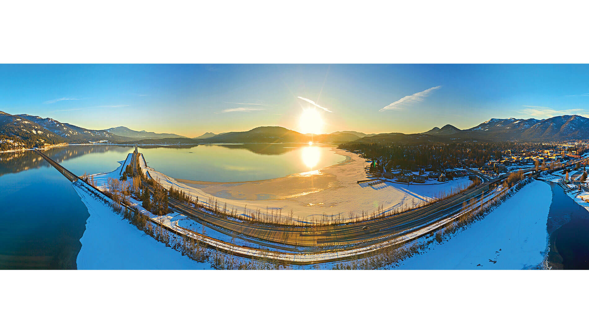 A panorama of the Sandpoint Long Bridge in Idaho