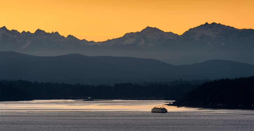 Image of Seattle-Bremerton Ferry at Sunset