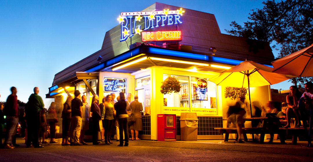 People waiting outside of The Big Dipper  