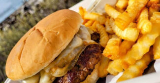 Cheese burger and crinkly fries