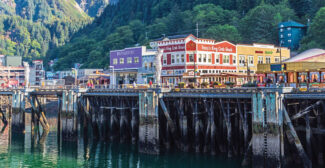 Colorful buildings on the waterfront in Juneau, Alaska