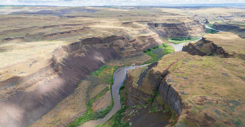 aerial shot of the Palouse Falls