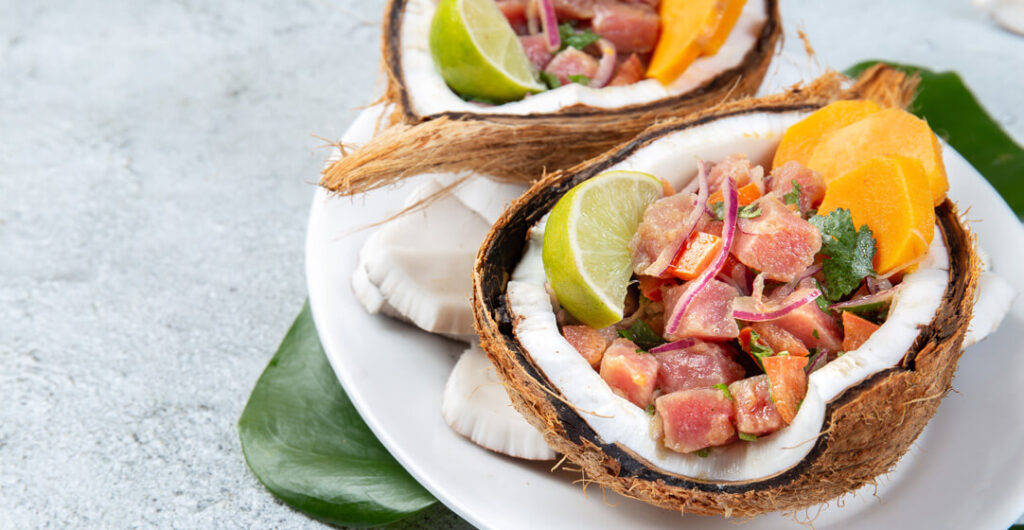 tahiti easter island tuna ceviche sweet potato zero waste coconuts iblinova adobe stock