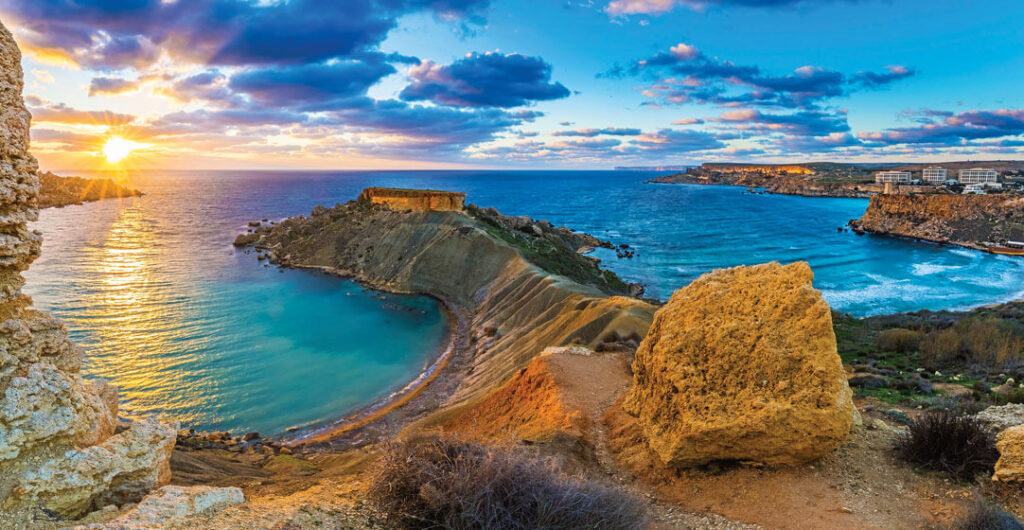 View of Gnejna Bay and Golden Bay in Malta in Southeast Europe