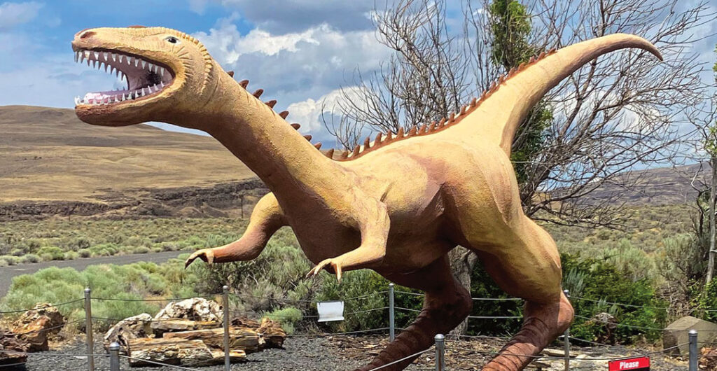 A large replica of a dinosaur outside Vantage, off I-90