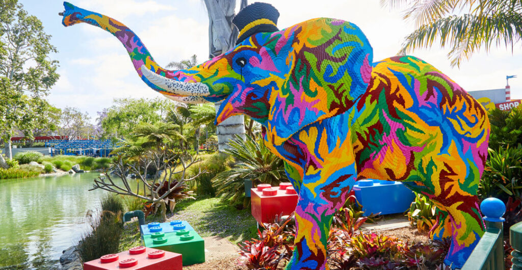 At AAA Tickets, you can find tickets to more than a dozen theme parks, including Legoland in California. A neon elephant display at Legoland in California.