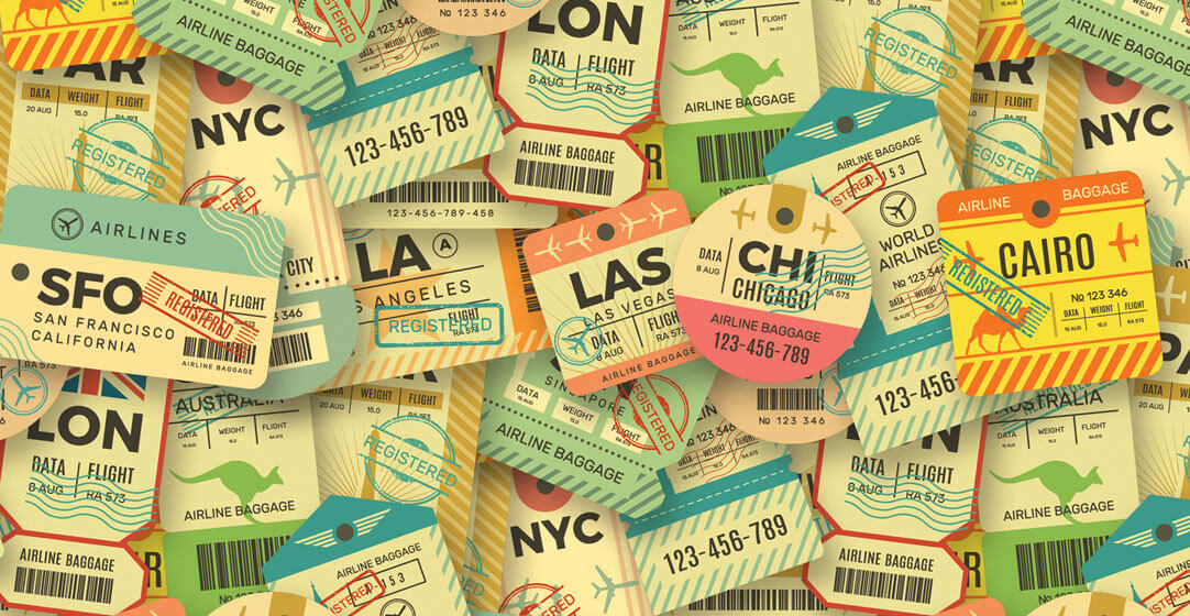 A collage of travel tickets to world destinations to illustrate the importance of travel insurance.