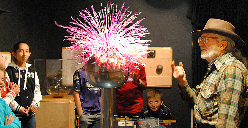An electric blast during an experiment at the SPARK Museum