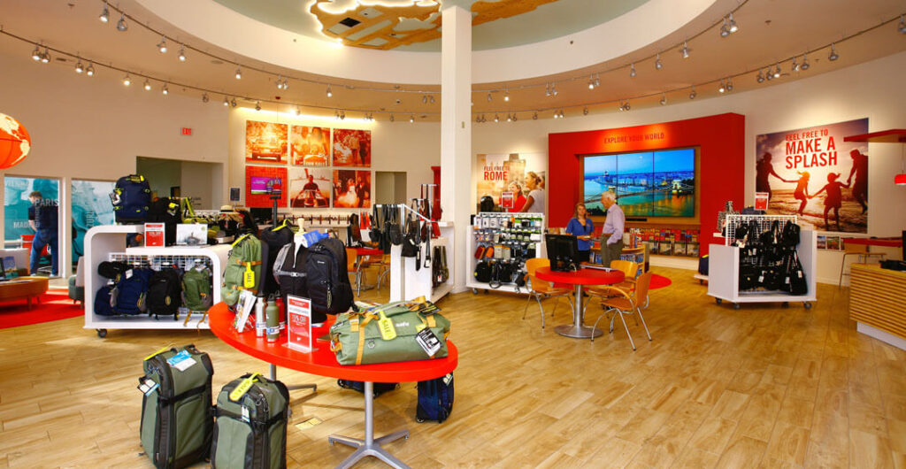 the shot of the inside of a AAA Washington travel store to illustrate that you can obtain foreign currency there.